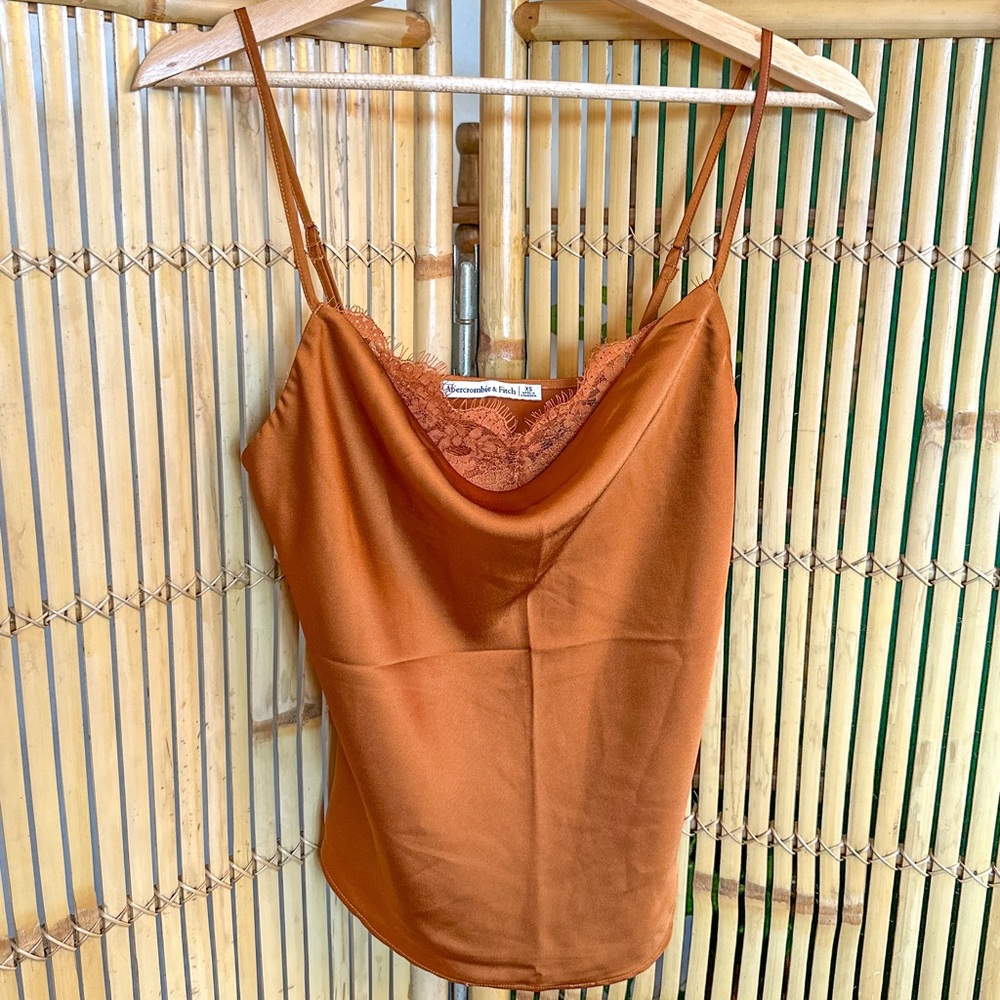 Abercrombie & Fitch bohemian satin & lace cowl neck terracotta rust cami tank